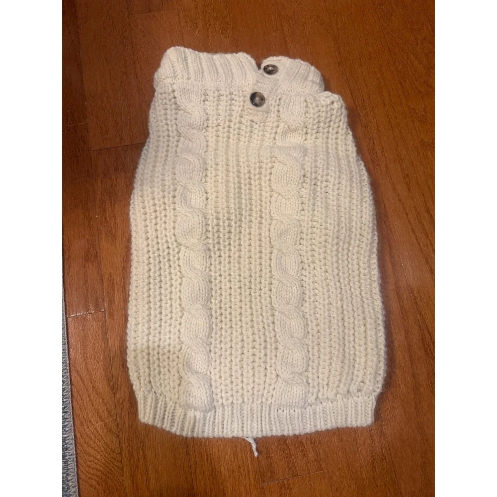 Top Paw Cream Button Cable Knit Sherpa Lined Dog Sweater Large 5313039